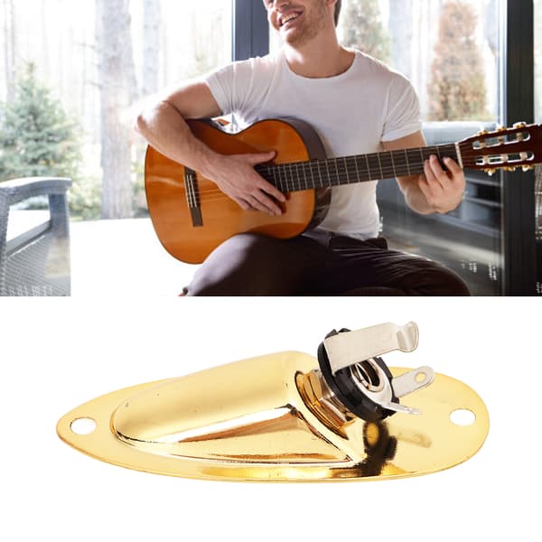Båt Gitarr Utgångsjack Guld Metallplatta Kit för Elgitarr Bas Sidomonterad Std Storlek med 1 Jack 6 Skruvar 2 Spännen 2 Dynor 2 Spolar 2 Brickor