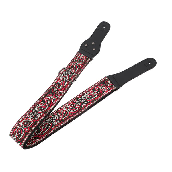 Retro Broderad Röd Gitarrrem, Justerbart Brett Bälte för Akustiska, Elektriska & Basgitarrer, Hög Kvalitet