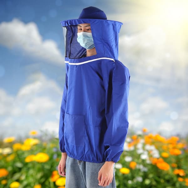 Blå Polyester Biodlarjacka Rund Slöja Ventilerad Skyddande Trädgårdskläder 1st