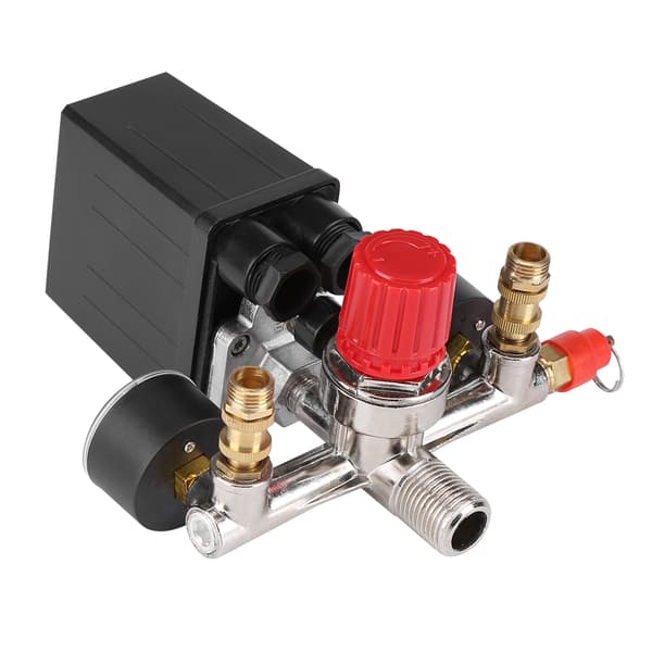 Luftkompressor Tryckkontrollbrytare Ventil Regulator 90-120 PSI med Dubbla Mätare