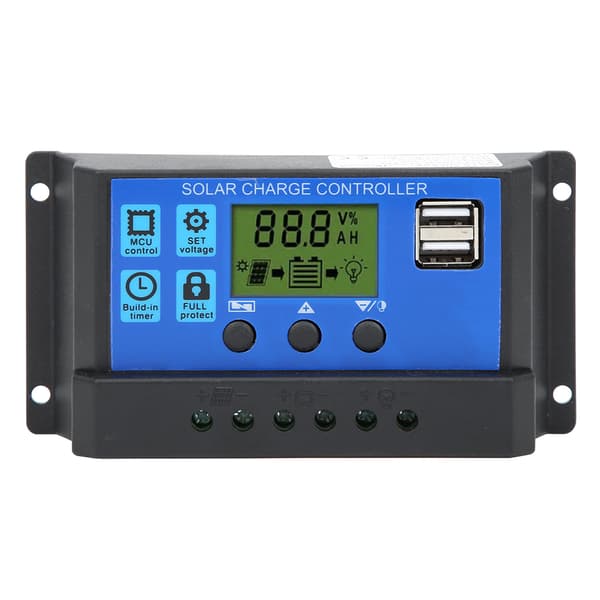 Solpanel Controller LCD Display Batteriopladningskontrol Dobbelt USB-udgang 12V/24V 30A