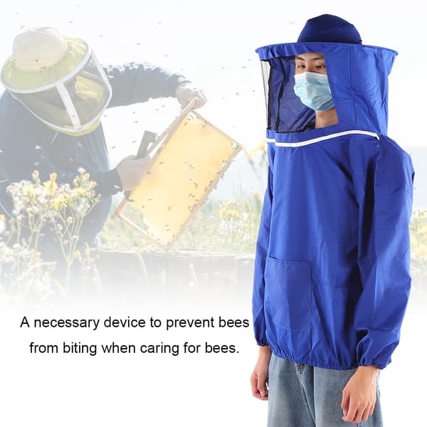 Blå Polyester Biodlarjacka Rund Slöja Ventilerad Skyddande Trädgårdskläder 1st