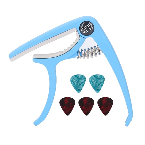 Elgitarr Capo ABS Quick Release Ukulele Gitarr Capo Set med 5st Gitarrplektrum för Mandolin Banjo Blå