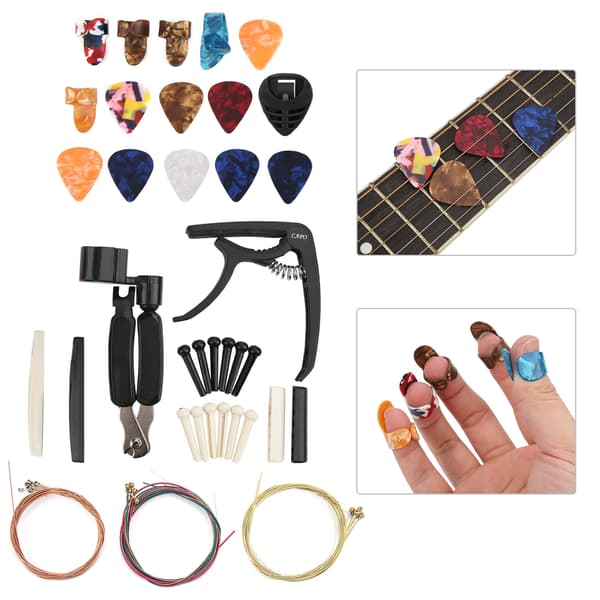 36PCS/Set Gitarrsträngar Byte Verktygssats med Capo Winder Cutter Tumplektrum Sadel Stall