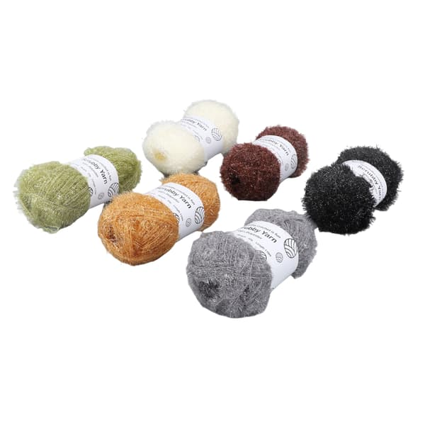 Sparkle Scrubby Garn 6-pack för virkade disktrasor och stickade dockväskor, jordfärgad glittertråd