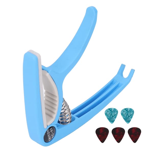 Elgitarr Capo ABS Quick Release Ukulele Gitarr Capo Set med 5st Gitarrplektrum för Mandolin Banjo Blå