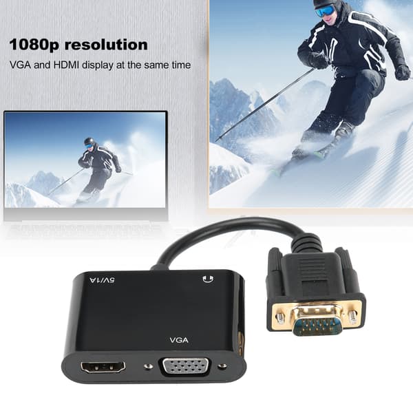 VGA til HDMI-adapter 3-i-1-konverter med lyd til bærbar computer, pc, tv og projektorvisning - sort