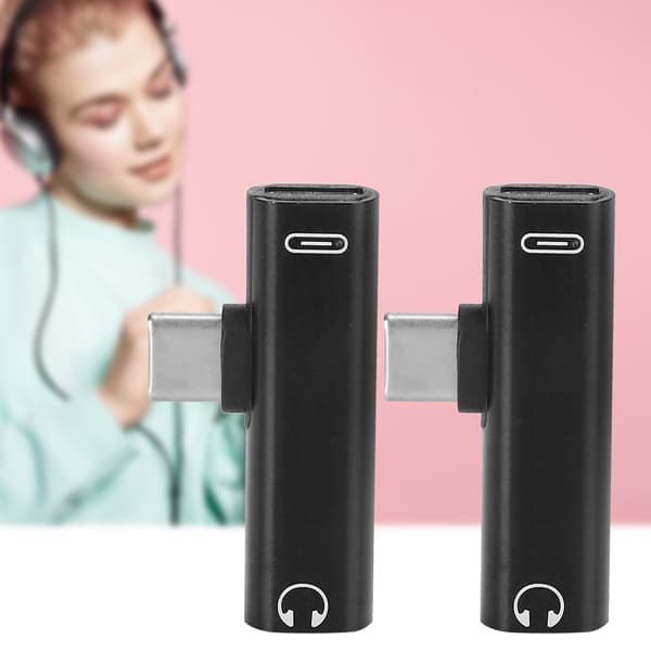 2-pak 2-i-1 USB-C til 3,5 mm splitteradapter, lyd- og opladningskabel til headset, sort