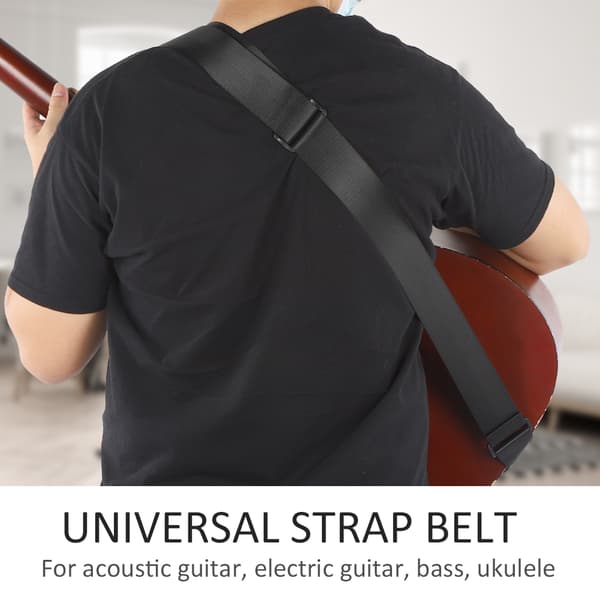 Svart längdjusterbar gitarrrem för akustisk elbas ukulele, nylonbälte, läderände i toppnarv