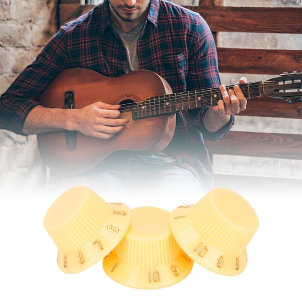 3 st gräddvita plastgitarr bas volym tonkontroll rattset 25 mm diameter 13,2 mm höjd för elgitarr och bas