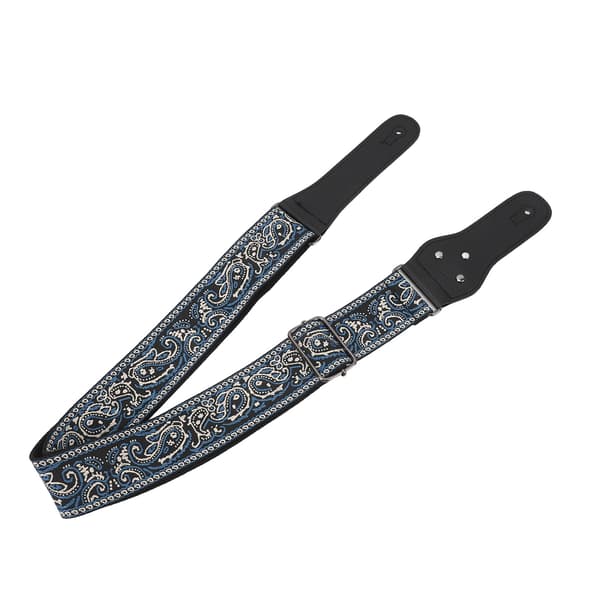 Retro broderad bred gitarrrem, justerbar längd för akustiska, elektriska och basgitarrer, blå