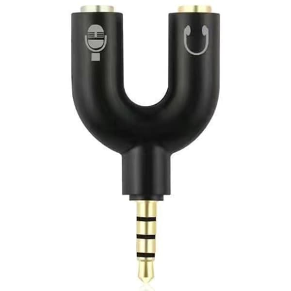 Sort 3,5 mm 2 hun til 1 han U-formet headset splitteradapter i aluminiumslegering, sort