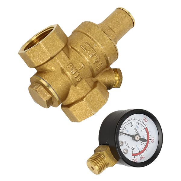 DN20 Messing Justerbar Vandtryksregulator Reducer med Trykmåler