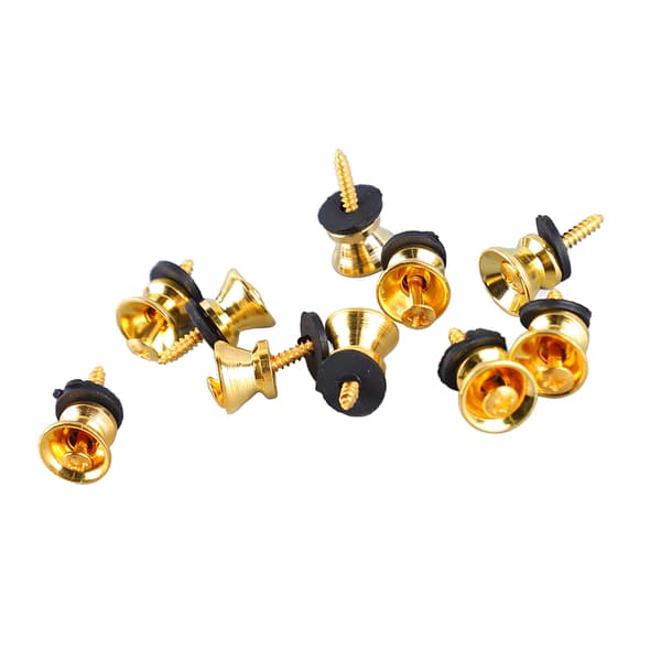 Gitarrbandlås 10-pack, svampdesignade metallbandknappar med monteringsskruvar för basgitarr och ukulele, guldfinish