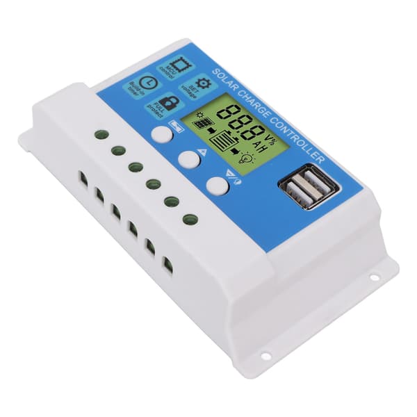 PWM Solar Charge Controller Panel Intelligent Regulator Justerbar LCD-skärm 2 USB-port 12V 24V Vit 30A