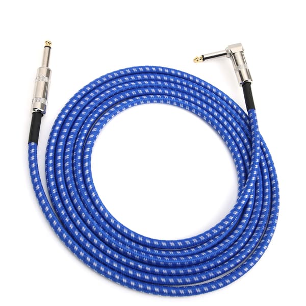 6,35 mm OFC Instrumentkabel Brusfri Blå och Vit 3m för Gitarr Bas Mikrofon Keyboard 1-pack