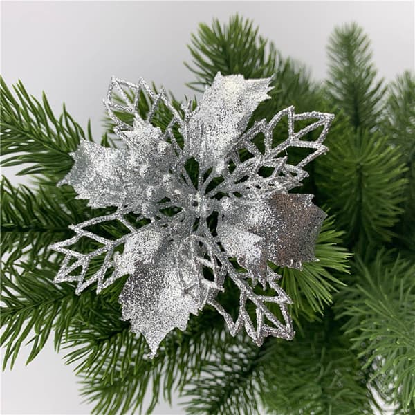 10 STK Julekunstige blomster Glitterblomst Julepynt