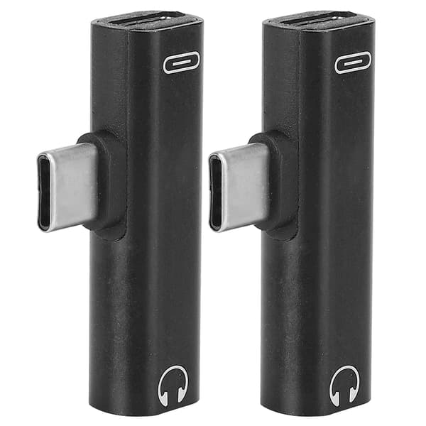 2-pak 2-i-1 USB-C til 3,5 mm splitteradapter, lyd- og opladningskabel til headset, sort