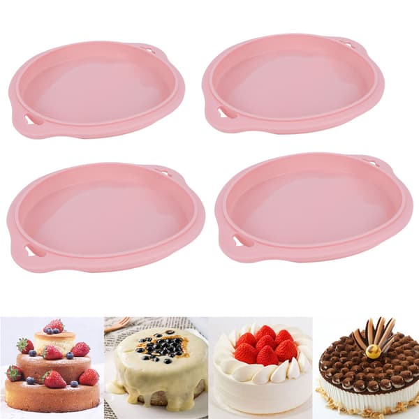 4 st silikon kakformar, rund bakform brödform bricka nonstick bakform rosa L