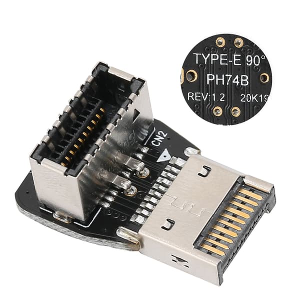 Bundkort USB3.1 10G Type-E 90 graders vinklet frontpaneladapterstik, PH74-B (10354)
