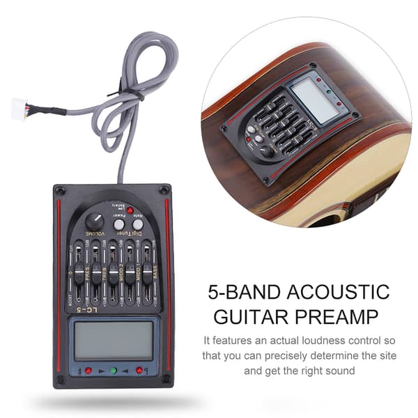 LCD 5-bands akustisk gitarr förförstärkare EQ LC-5 Equalizer Stämapparat Piezo Pickup