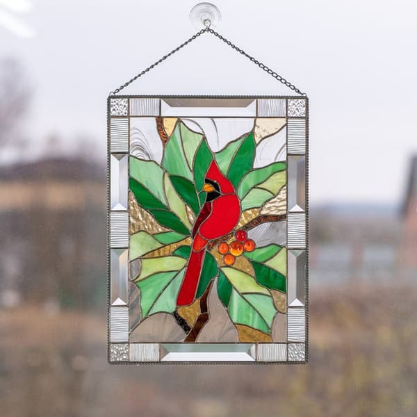 Fönsterpanel i målat glas med kardinal som väggdekoration