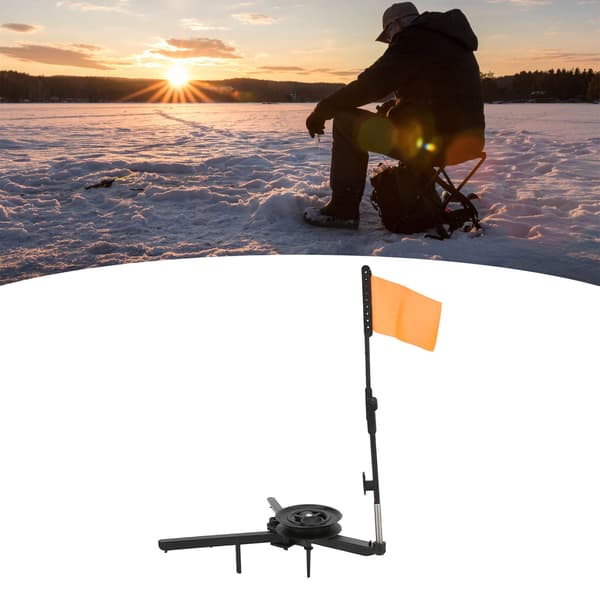Isfiskespö med rulle, vikbar triangulär bas, vintergäddfälla, flagglarm, bärbar utrustning
