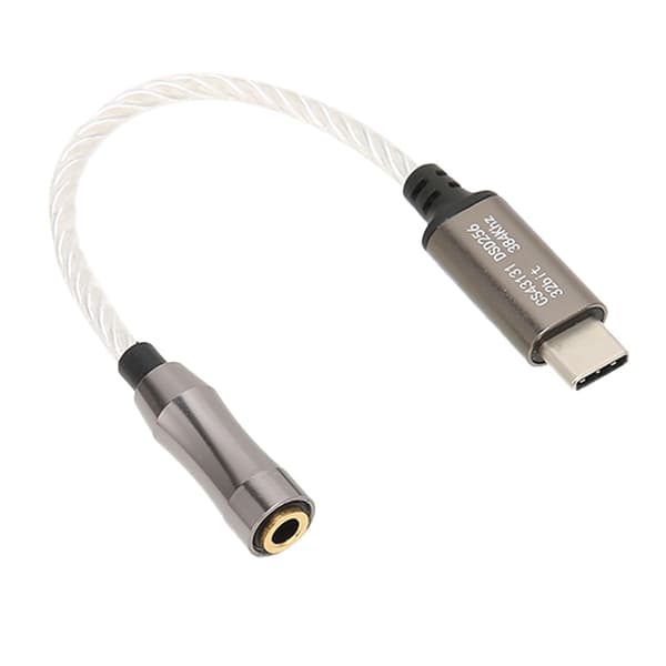 USB-C til 3,5 mm HiFi DAC Dongle, 15 cm lydadapter, 120dB lydkort til Android-telefon og PC, sølv
