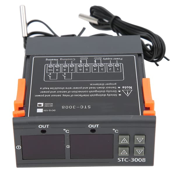 STC-3008 Dobbelt Display Dobbelt NTC Probe Sensor Temperatur Termostat Controller (110-220VAC)