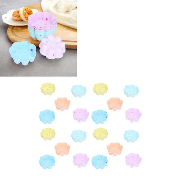 20 stk. Cupcake Bageform Silikone Muffinsforme Cupcakeforme Gelé buddingform 7 kronblad blomstersæt