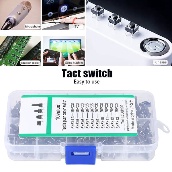 200 stk. Tact Switch Sæt Industritilbehør Hardwaredele 10W Flick Afbryder Sæt
