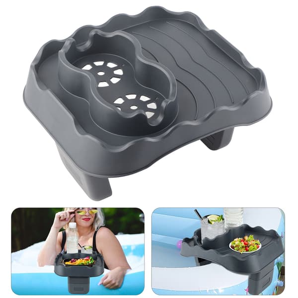 Spabadbakke med drænhuller, skridsikkert justerbart sidebord til pool, spa, badekar, grå