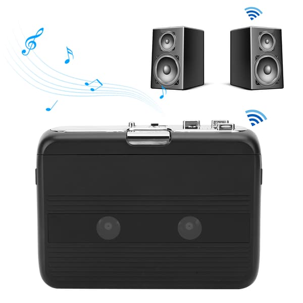 Bærbar Bluetooth Kassetteafspiller med FM-radio, Auto Reverse, Sort
