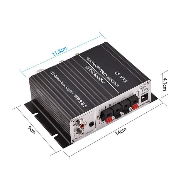 Mini 2-kanals bilstereo forstærker HiFi digital lydprocessor sort