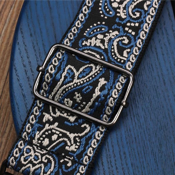 Blågrå broderad gitarrremset Folklig akustisk axelrem Snodd Gitarrplektrum Halkfritt spänne Kit