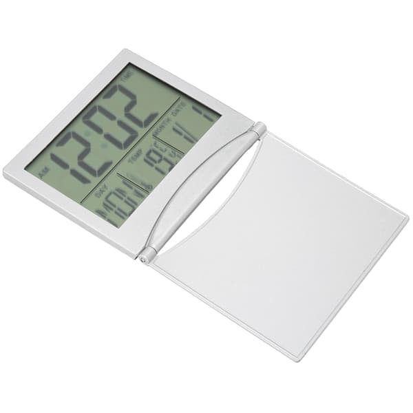 Elektronisk kompakt skrivebordsvækkeur, foldbart kalender, temperatur, timerur til rejser