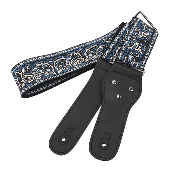 Retro broderad bred gitarrrem, justerbar längd för akustiska, elektriska och basgitarrer, blå