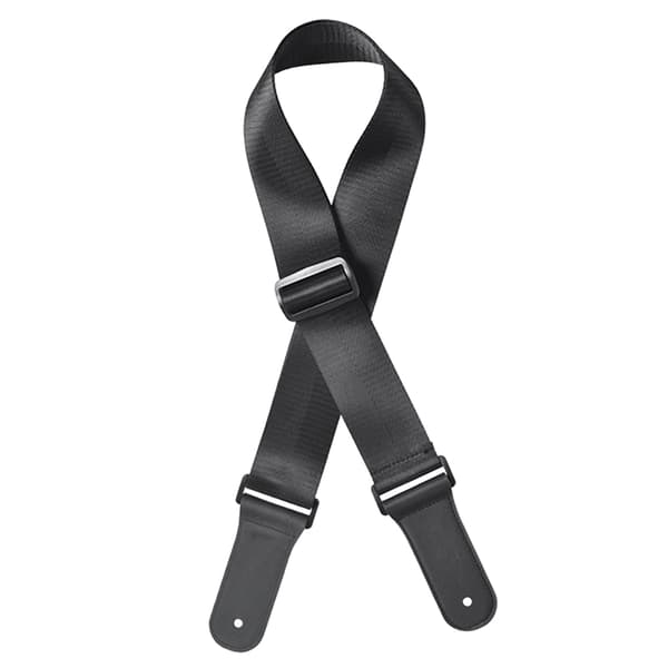 Svart längdjusterbar gitarrrem för akustisk elbas ukulele, nylonbälte, läderände i toppnarv