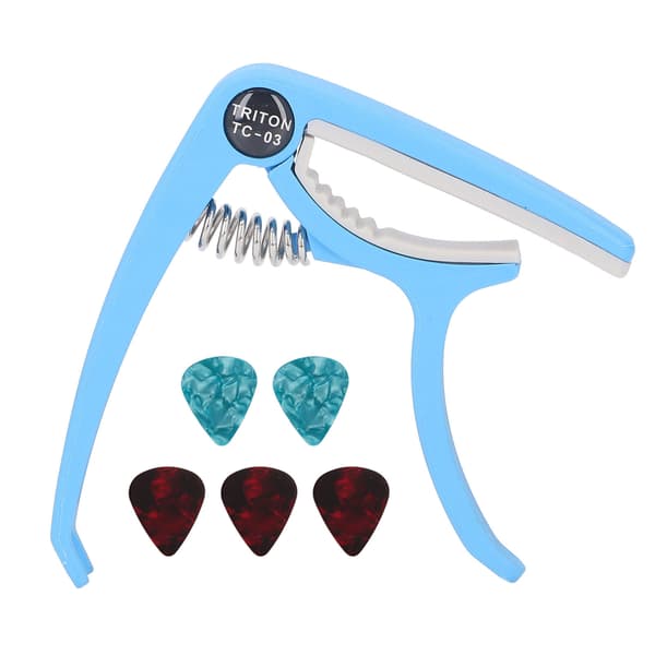 Elgitarr Capo ABS Quick Release Ukulele Gitarr Capo Set med 5st Gitarrplektrum för Mandolin Banjo Blå