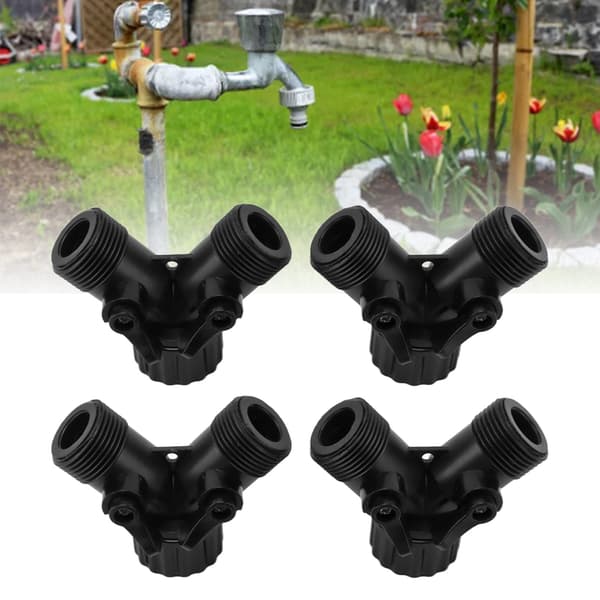 Kran Y-adapter Dubbla utlopp Dubbla ventiler Slang Y-koppling för utomhuskran Standard 4-pack