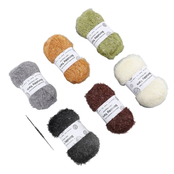 Sparkle Scrubby Garn 6-pack för virkade disktrasor och stickade dockväskor, jordfärgad glittertråd