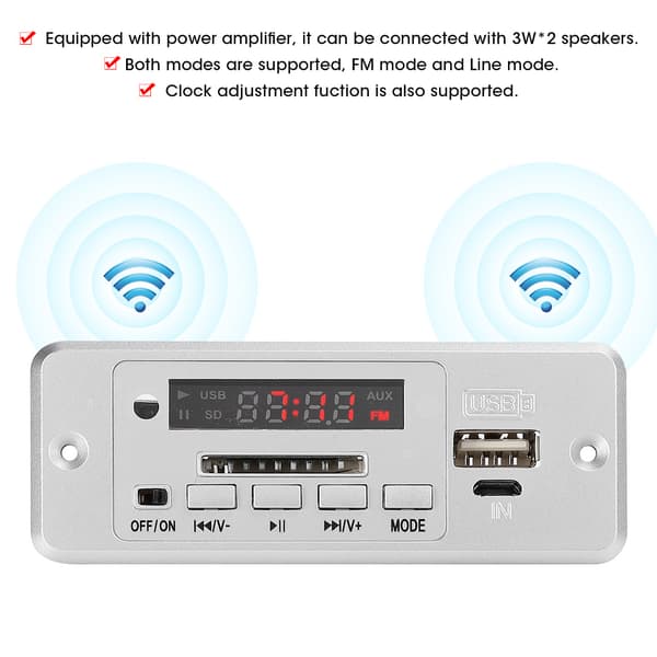 5V USB FM-radio MP3-afspillerkort, lydafkodermodul med effektforstærker til musik, sølv