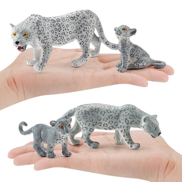 4 Stykker Sneleopard Figur PVC Realistisk Sneleopard Miniature Vilde Dyr Model Actionfigur til Samling