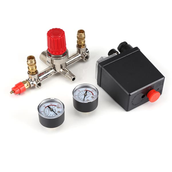 Luftkompressor Tryckkontrollbrytare Ventil Regulator 90-120 PSI med Dubbla Mätare