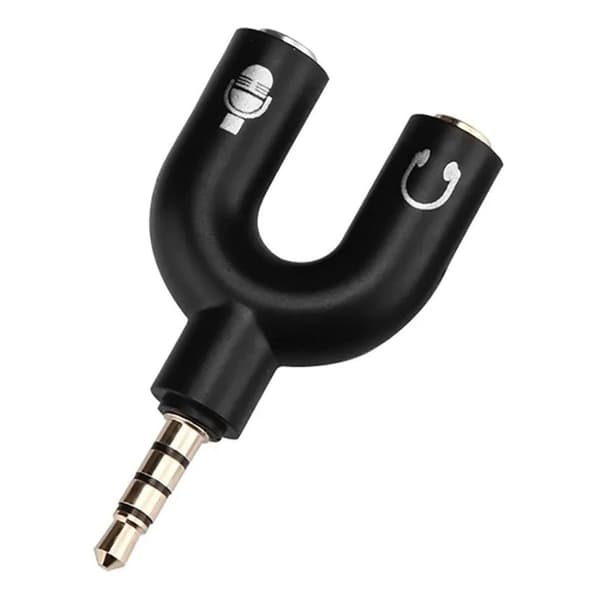 Sort 3,5 mm 2 hun til 1 han U-formet headset splitteradapter i aluminiumslegering, sort