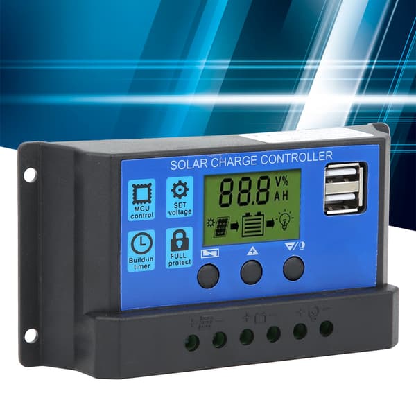 Solpanel Controller LCD Display Batteriopladningskontrol Dobbelt USB-udgang 12V/24V 30A