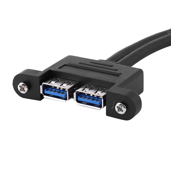 Dubbel USB 3.0 förlängningskabel Combo, hane till hona med skruvpanelmontering, 2-pack