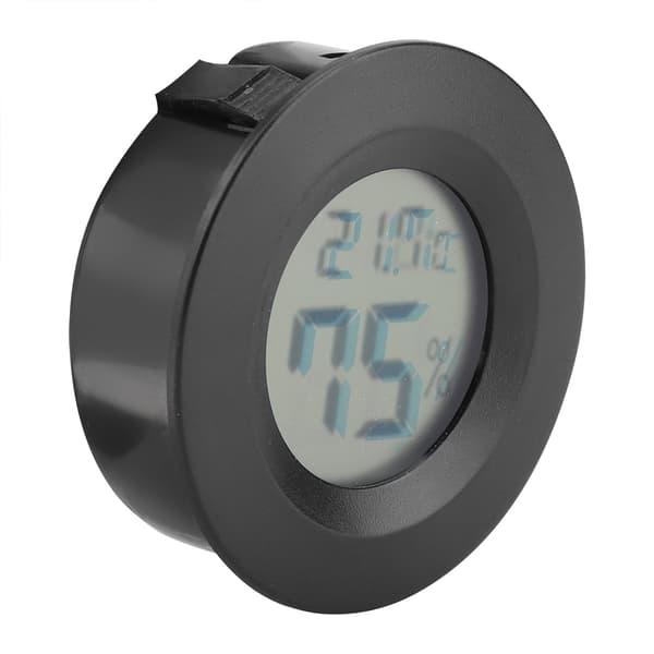 Mini digitalt LCD-termometer, rund form, temperatur til indendørs krybdyr/kæledyr (sort)