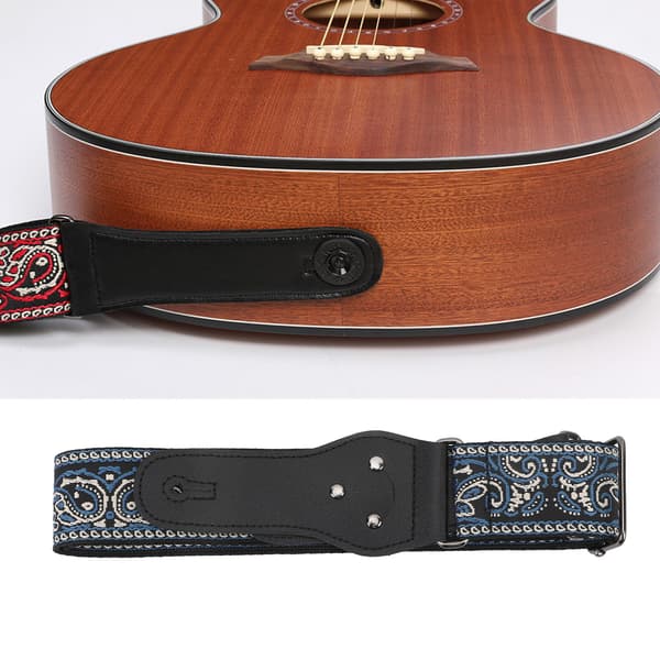 Retro broderad bred gitarrrem, justerbar längd för akustiska, elektriska och basgitarrer, blå
