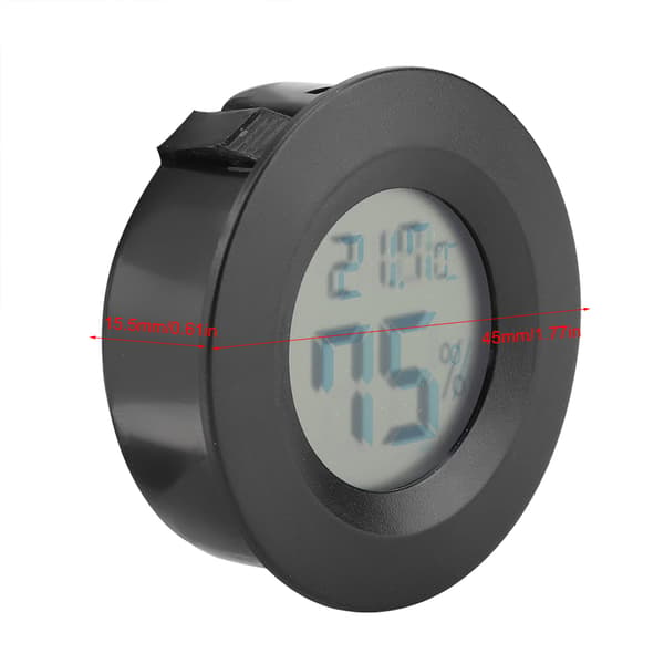 Mini digitalt LCD-termometer, rund form, temperatur til indendørs krybdyr/kæledyr (sort)